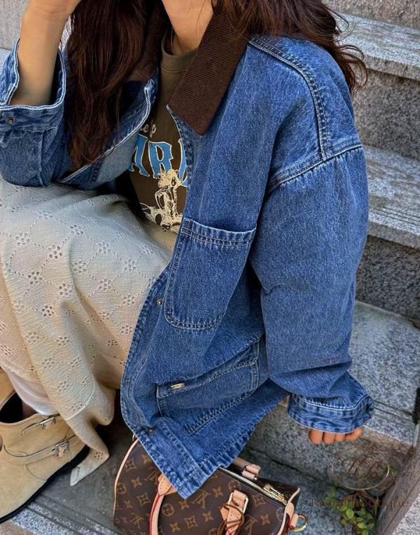 SS364 春季 撞色領口牛仔口袋外套 