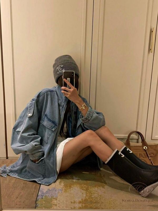 FW2669 秋季 長版牛仔刷色外套 