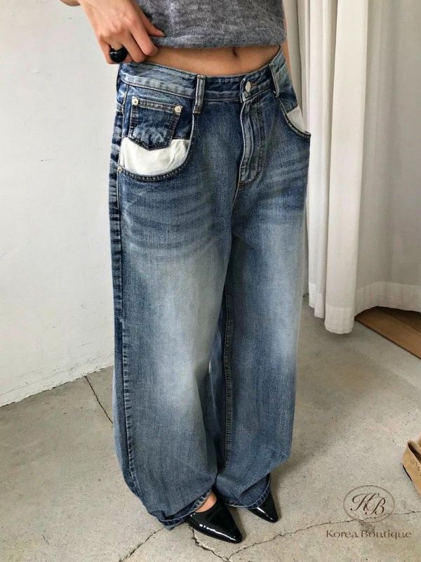 FW2785 秋季 水洗刷色牛仔褲 