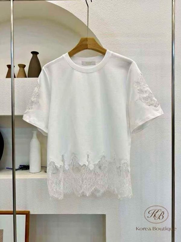 SS456 春季 蕾絲袖設計 下擺蕾絲 