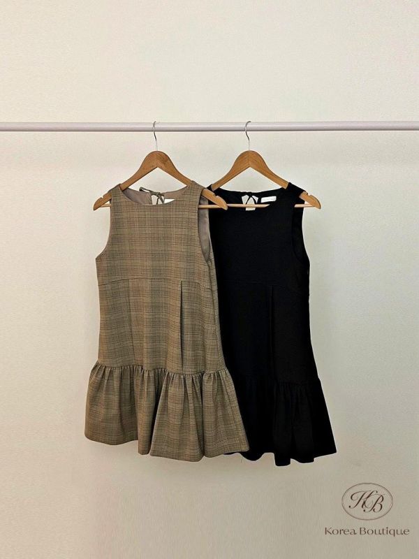 SS294 春季 格紋層次洋裝 黑色的也好優雅 
