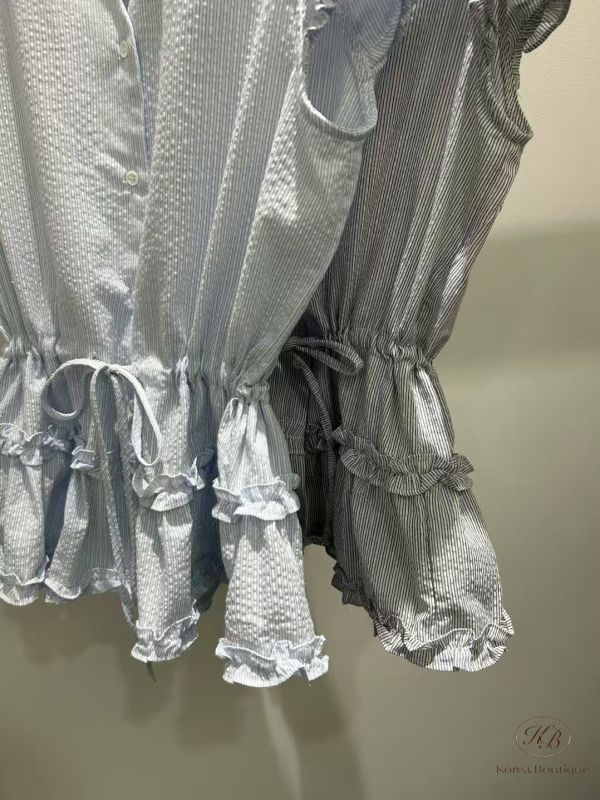 Kr73 夏裝 雙綁帶層次荷葉袖上衣 