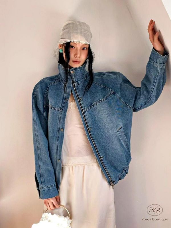 SS162 春季 好看的壓線翻領牛仔外套 