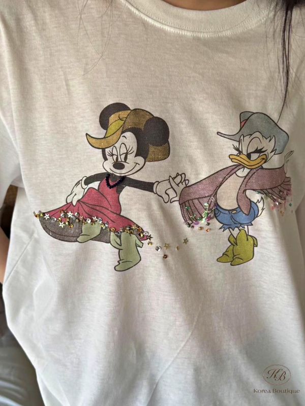 SS484 春季 手工縫劑兩片米奇卡通tee 