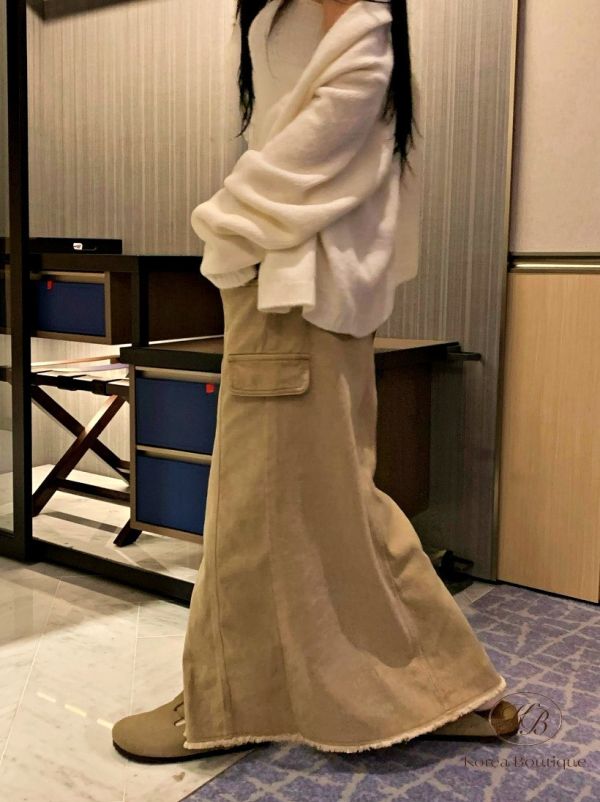 Fw391 秋季 毛邊設計落地裙 