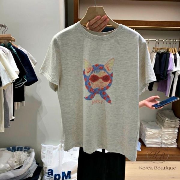 SS505N 春季 萌萌頭巾貓造型tee 