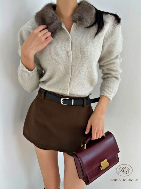 Fw483 冬季 毛毛領針織外套 