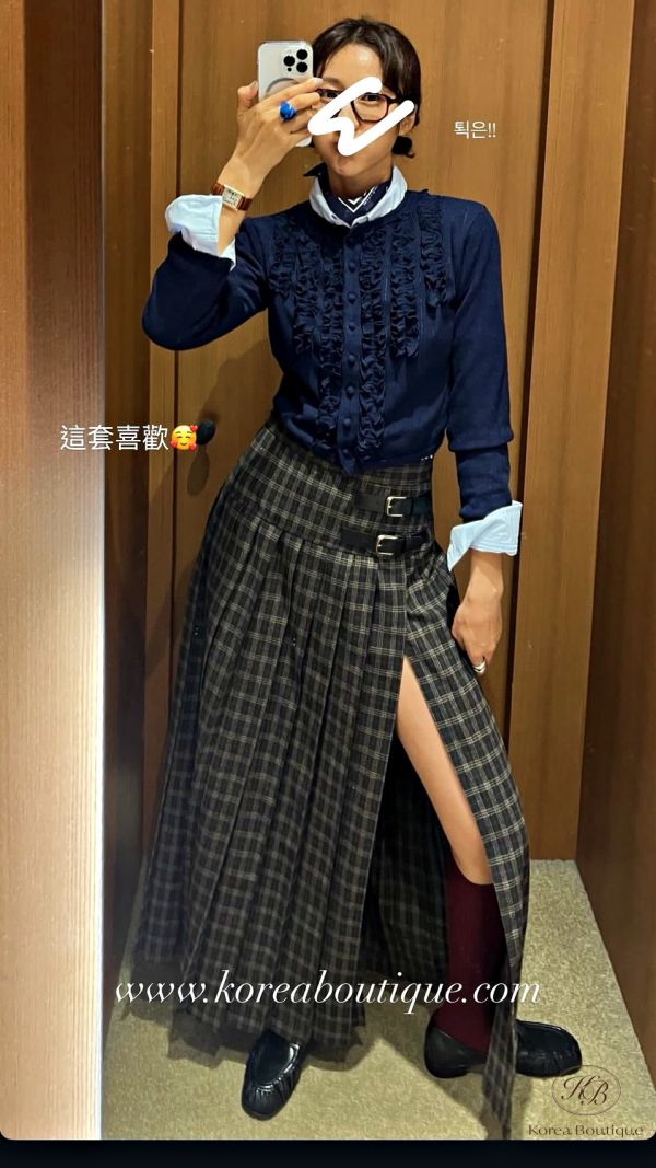 Fw254 秋季 設計家 格紋開衩半身裙 
