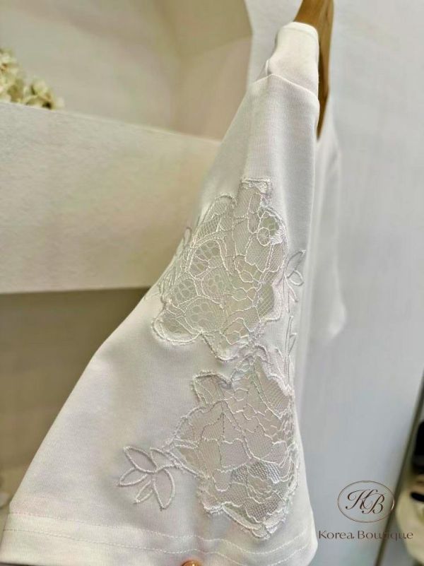 SS456 春季 蕾絲袖設計 下擺蕾絲 