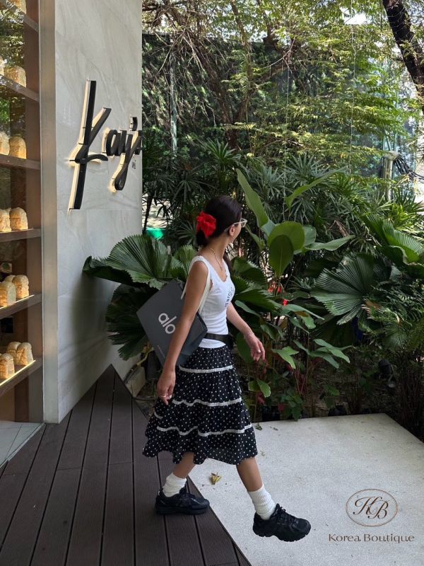 Kr49 夏裝 可愛波點拼接澎裙 