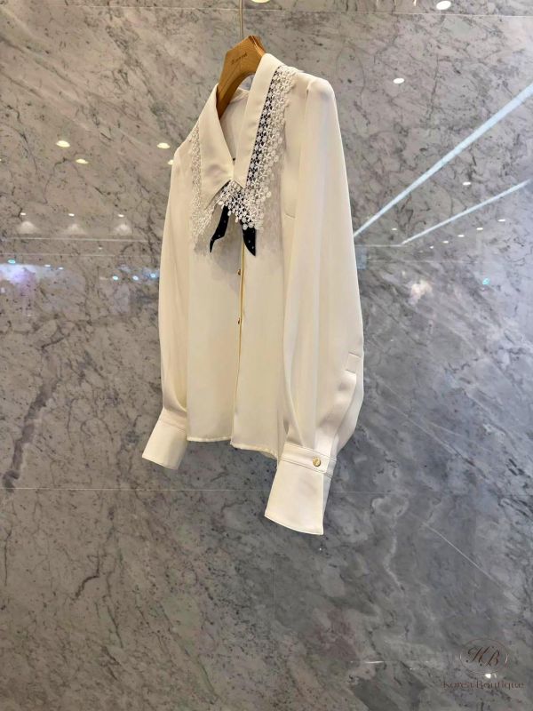 SS157 春季 重工js 蕾絲領巾襯衫 