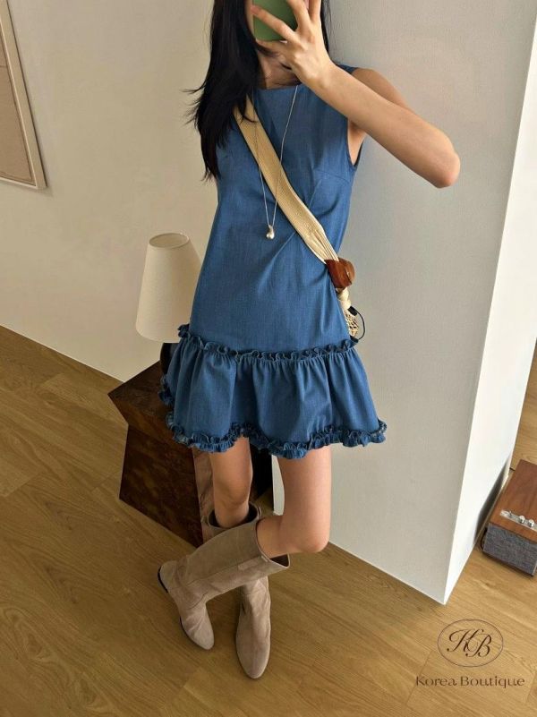 SS328 春季 花邊牛仔丹寧小洋裝 