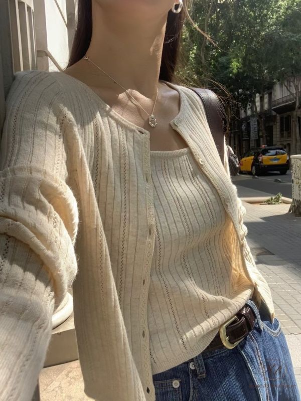 Fw11 秋季 螺紋感的背心開襟衫組 