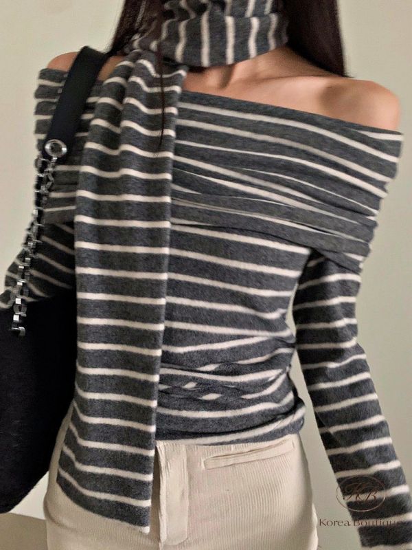 FWKR98 冬季 條紋平口上衣 附圍巾 