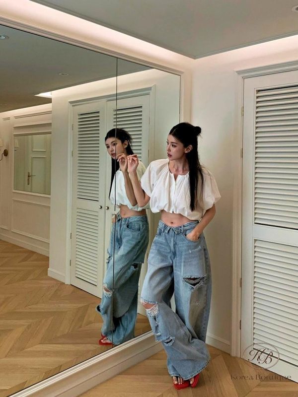 SS395 春季 褲頭設計破損牛仔褲 