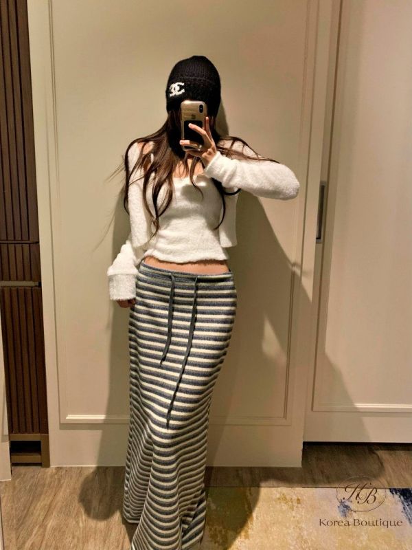 Fw458 冬季 落地感條紋半身裙 