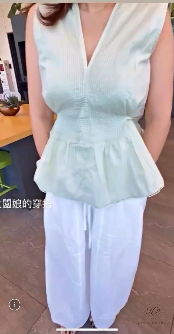 KR2651 夏季 闆娘自留清爽可後綁帶v領上衣 
