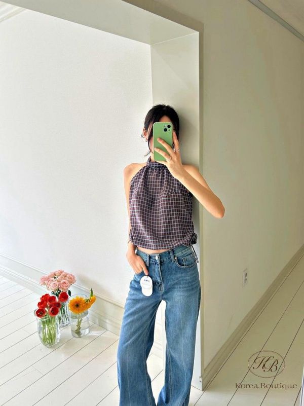 SS440 春季 格紋消肩上衣 露出鎖骨好性感 