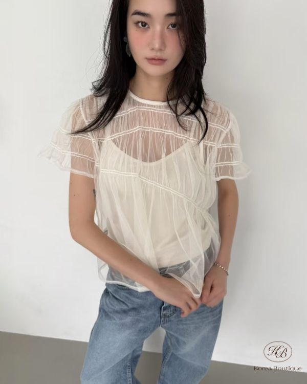 Spv69 夏裝 夢境紗感抓褶兩件式上衣 