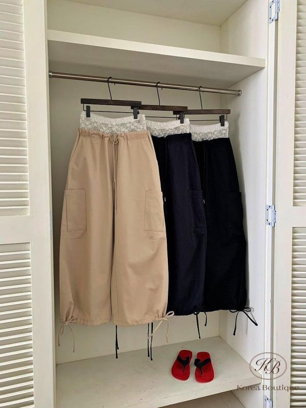 SS278 春季 蕾絲褲頭設計工裝褲 