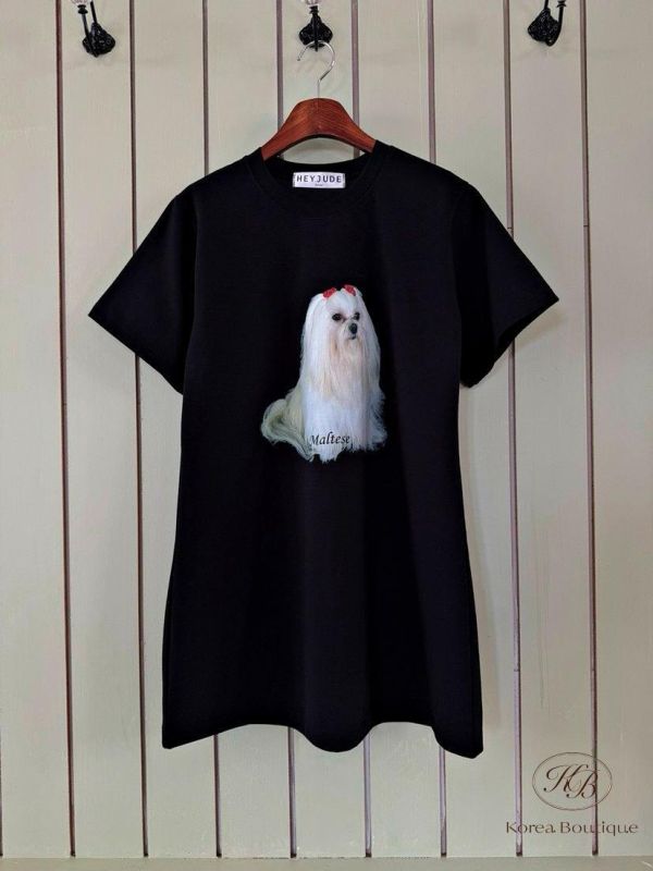 SS291 春季 可愛貴賓狗狗長版上衣 可當洋裝 