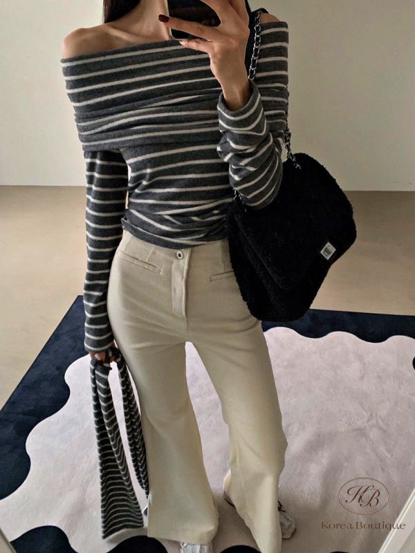 FWKR98 冬季 條紋平口上衣 附圍巾 