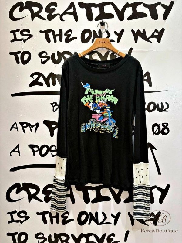 SS184 春季 可愛花色拼接手袖上衣 