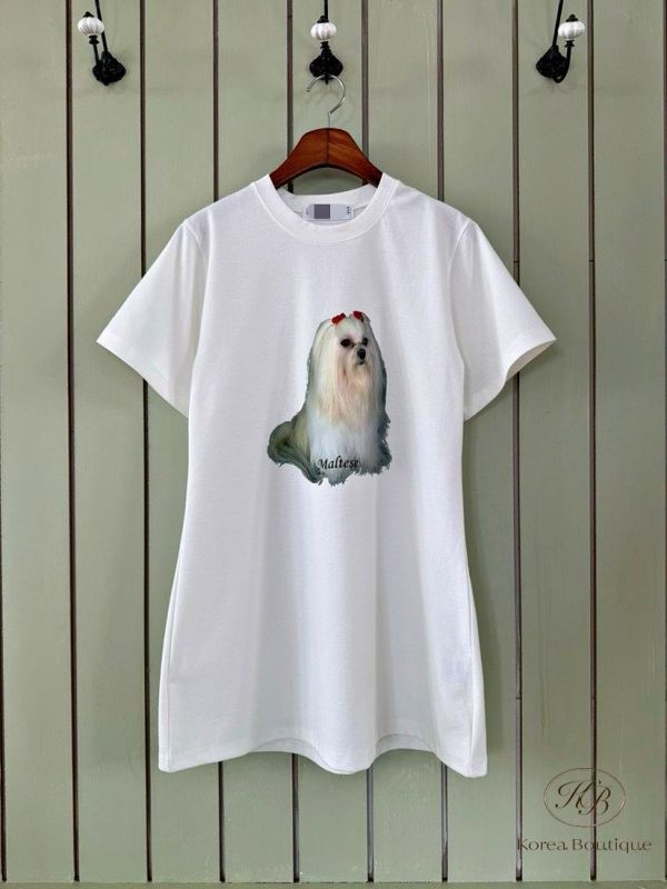 SS291 春季 可愛貴賓狗狗長版上衣 可當洋裝 