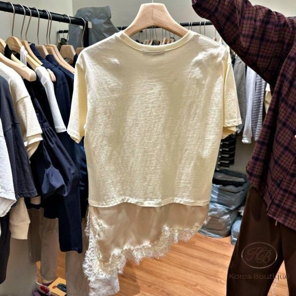 SS233 春季 蕾絲下擺短tee 