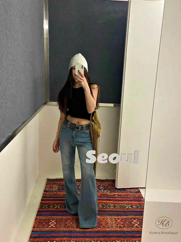 SS167 春季 好看的微喇叭牛仔褲 附皮帶 
