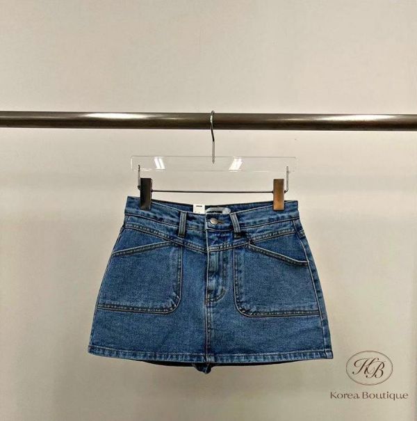 SS305 春季 口袋車線牛仔褲裙 