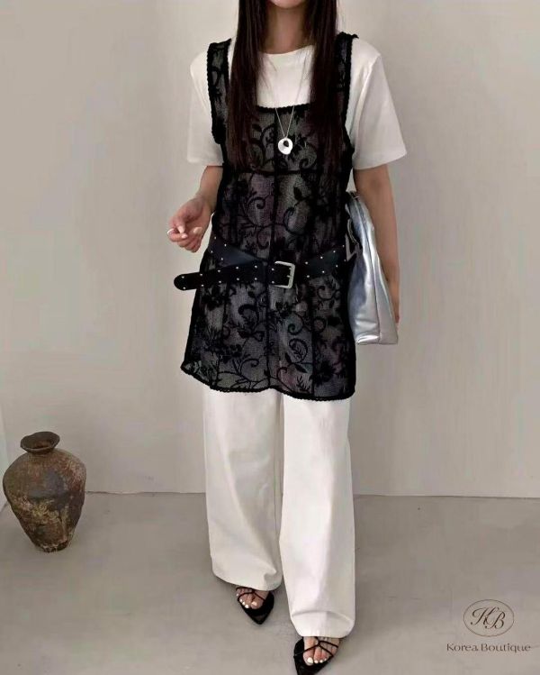 SS297 春季 很美的長版刺繡背心 