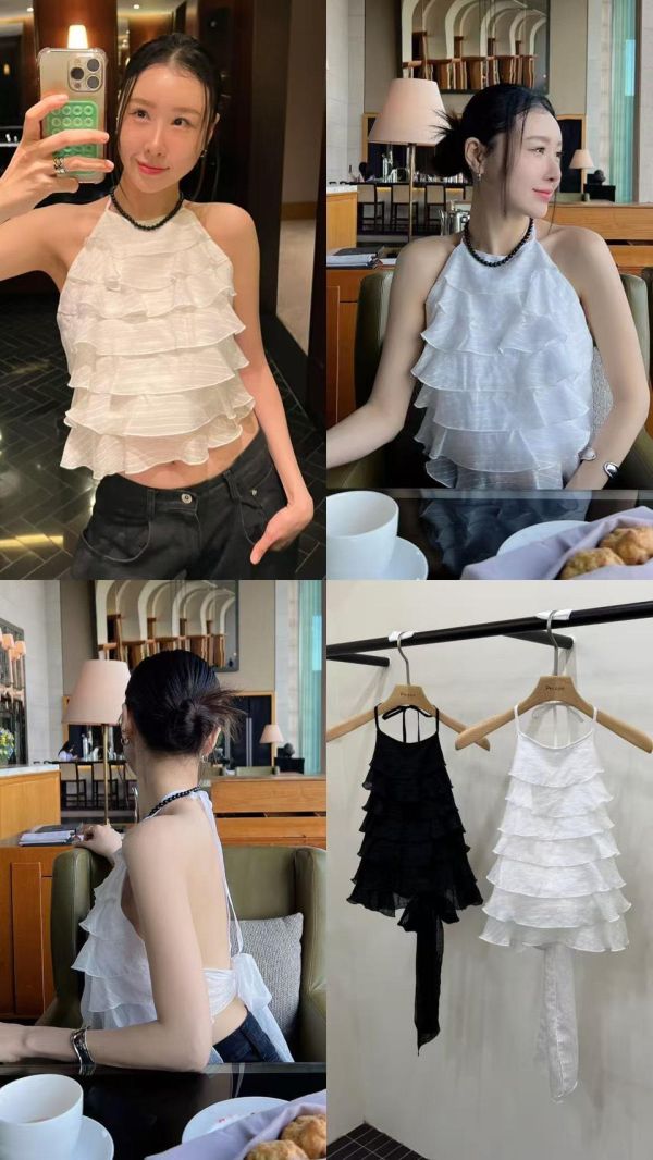 SS517 春季 蛋糕層次波浪上衣服 