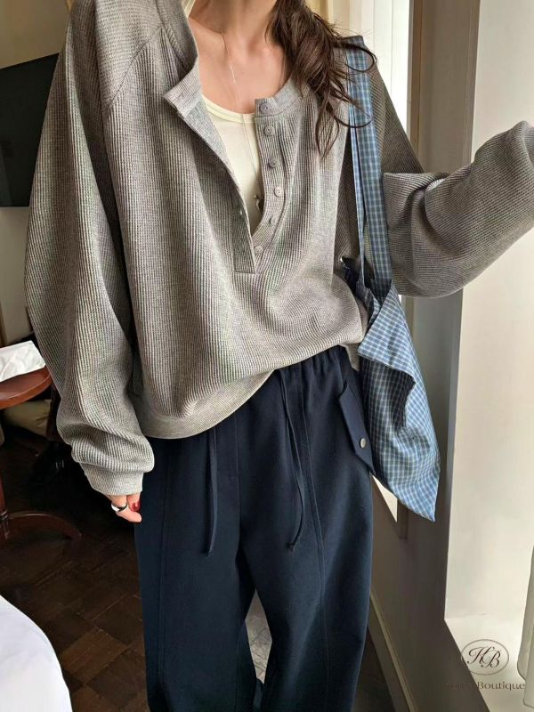 FW2767 秋季 半開排扣紋理上衣 