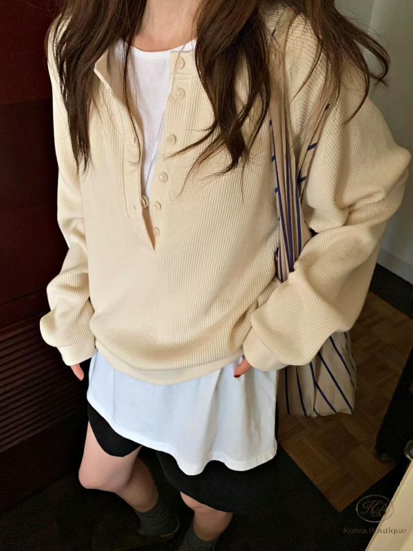 FW2767 秋季 半開排扣紋理上衣 