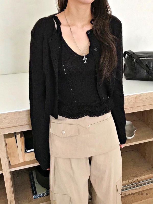 SS208 春季 花邊針織背心套裝 