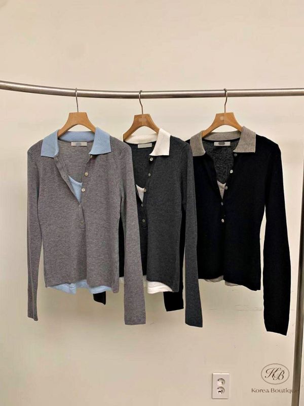 Fw404 秋季 假兩件翻領上衣 