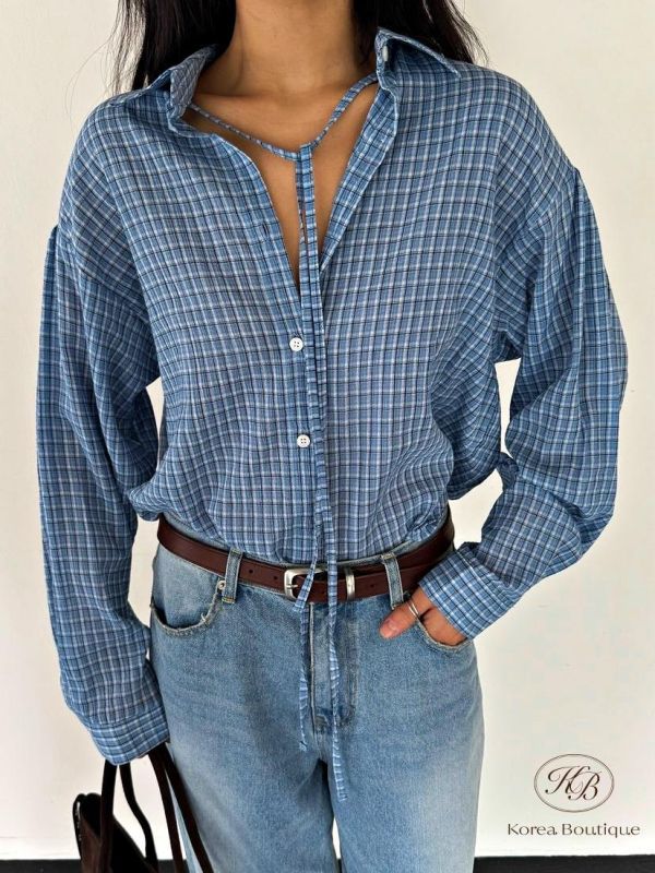 SS450 春季 綁帶設計格紋短襯衫 