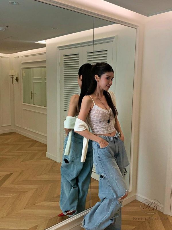 SS395 春季 褲頭設計破損牛仔褲 