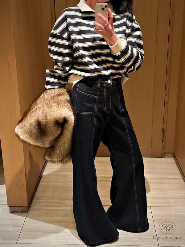 Fw434 冬季 加絨版條紋上衣 