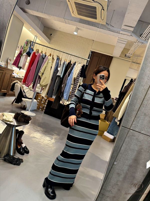 Fw495 冬季 條紋裙裝 闆娘自留 完全不顯身型 