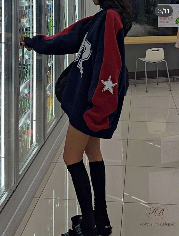 Fw443 冬季 數字運動感上衣 長版 