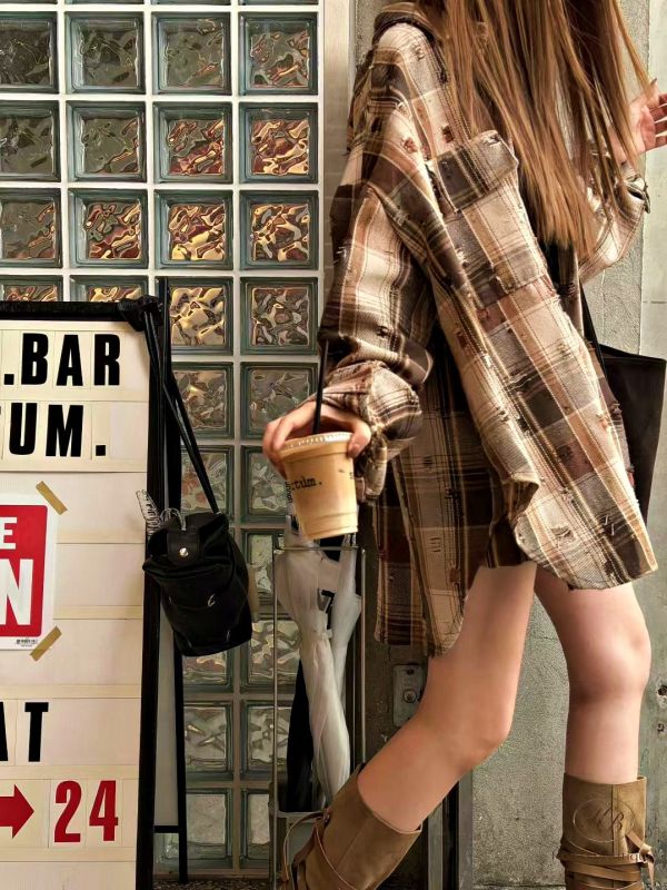 Fw353 秋季 破損感格紋套裝 