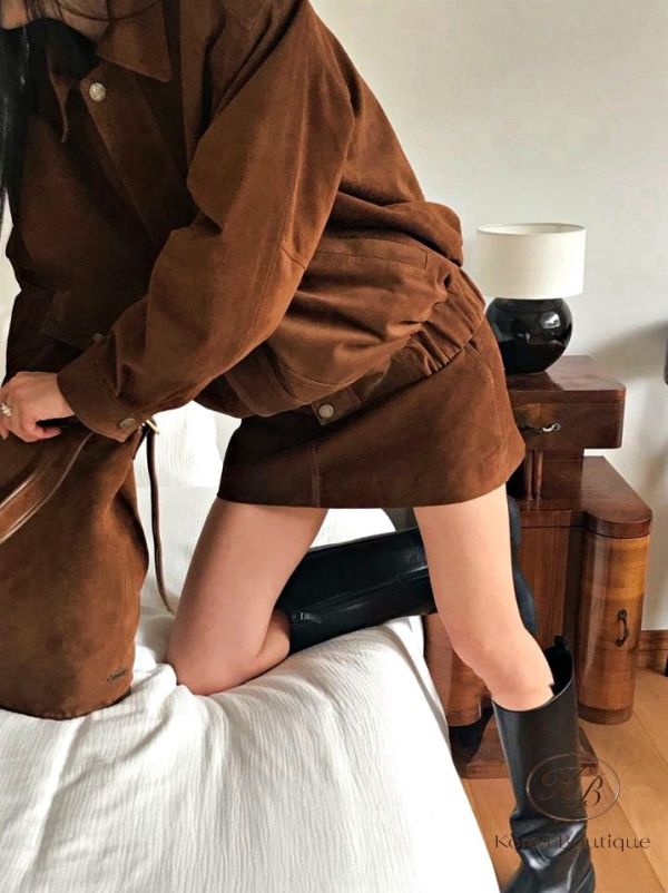 Fw464 冬季 麂皮夾克套裝 裙子均碼 