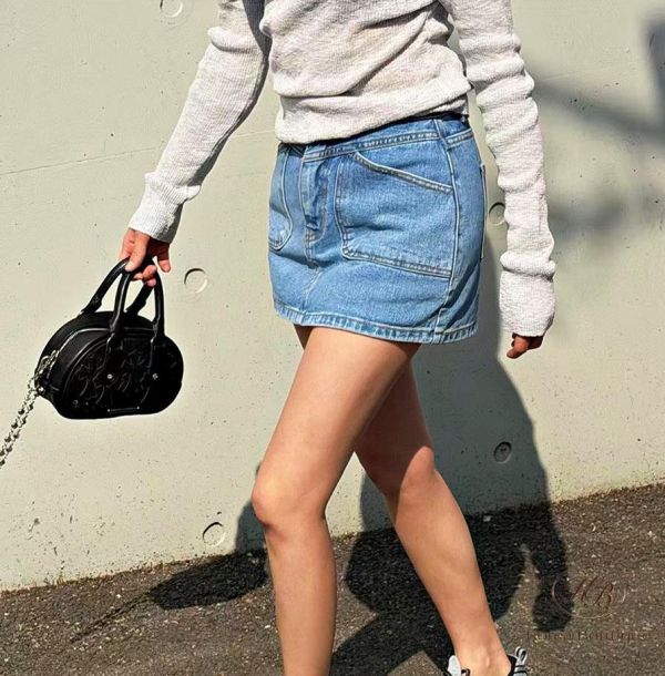 SS305 春季 口袋車線牛仔褲裙 