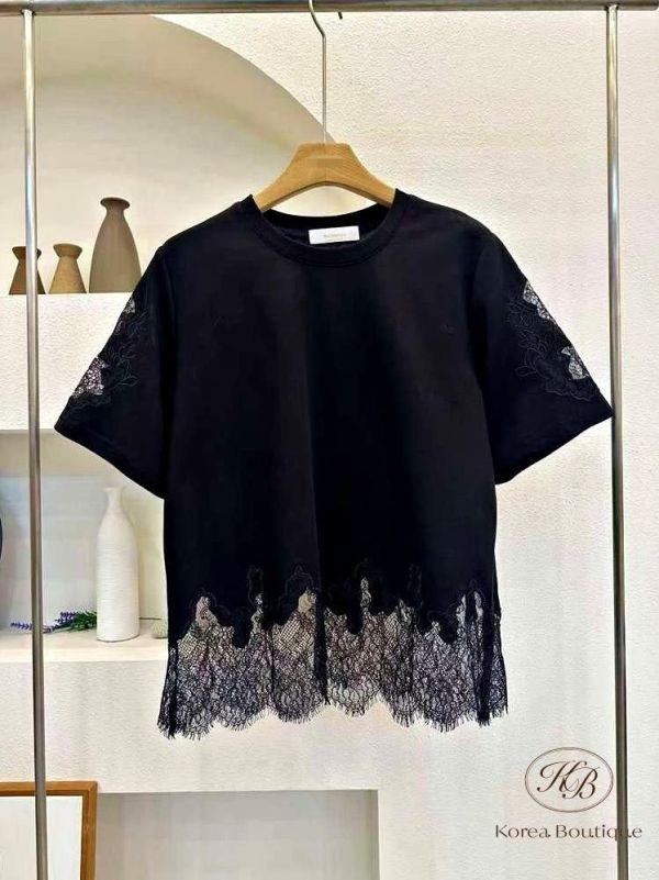 SS456 春季 蕾絲袖設計 下擺蕾絲 