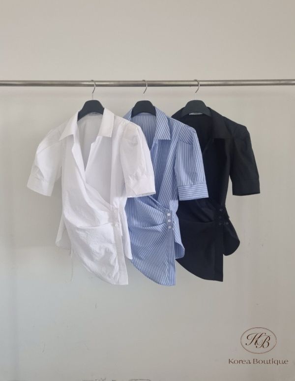 Sv59 夏裝 斜釦設計襯衫 