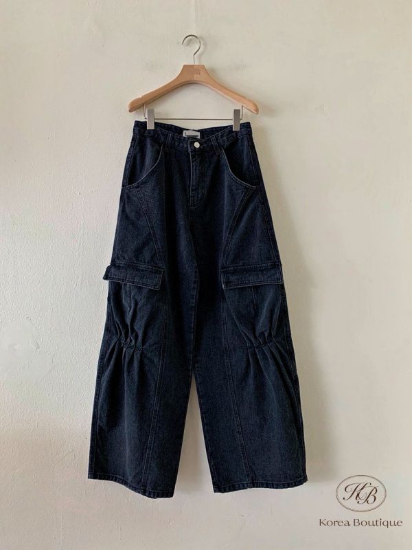 Fw241 秋季 口袋皺折感工裝牛仔褲 