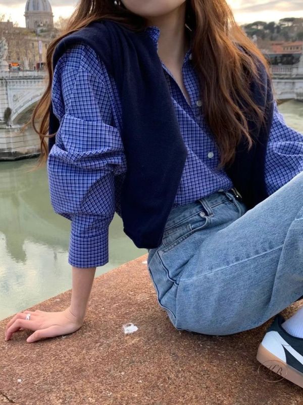 Sp96 春裝 質感學院風的格紋襯衫 