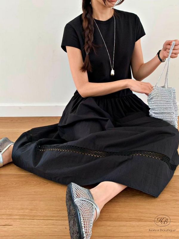 SS457 春季 口袋異材質拼接洋裝 